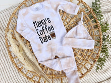 Load image into Gallery viewer, Baby Girl Outfit | Latte Tan White Romper Mama&#39;s Coffee Date
