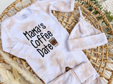 Load image into Gallery viewer, Baby Girl Outfit | Latte Tan White Romper Mama&#39;s Coffee Date
