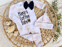Load image into Gallery viewer, Baby Girl Outfit | Latte Tan White Romper Mama&#39;s Coffee Date
