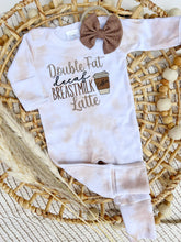 Load image into Gallery viewer, Baby Outfit | Latte Tan White Romper Double Fat Decaf Breastmilk Latte

