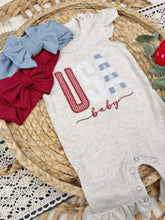 Load image into Gallery viewer, Baby Girl Outfit USA Baby - Oatmeal Flutter Sleeve Ruffle Romper
