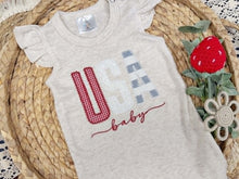 Load image into Gallery viewer, Baby Girl Outfit USA Baby - Oatmeal Flutter Sleeve Ruffle Romper
