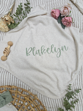 Load image into Gallery viewer, Personalized Baby Girl Outfit | Oatmeal Flutter Sleeve Romper Pink Big Initial Sage Custom Name
