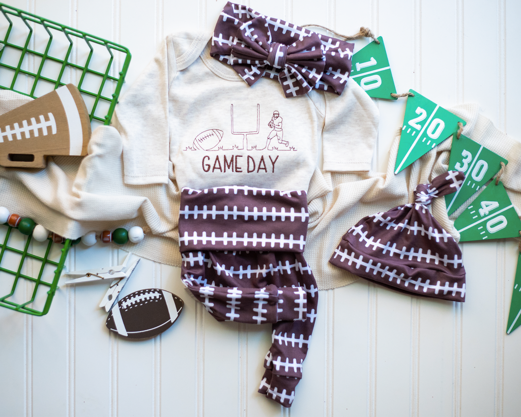 Football Baby Outfit | Oatmeal Bodysuit Football Pattern - Game Day
