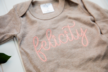 Load image into Gallery viewer, Personalized Baby Girl Outfit | Mocha Brown Romper Coral Pink Chunky Chain Custom Baby Name
