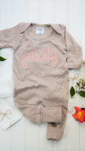 Load image into Gallery viewer, Personalized Baby Girl Outfit | Mocha Brown Romper Coral Pink Chunky Chain Custom Baby Name
