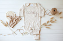 Load image into Gallery viewer, Personalized Neutral Newborn Baby Outfit | Oatmeal Baby Romper Tan Baby Name - Parker Casey
