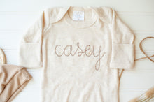 Load image into Gallery viewer, Personalized Neutral Newborn Baby Outfit | Oatmeal Baby Romper Tan Baby Name - Parker Casey
