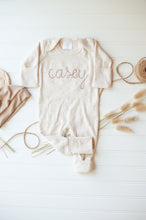 Load image into Gallery viewer, Personalized Neutral Newborn Baby Outfit | Oatmeal Baby Romper Tan Baby Name - Parker Casey
