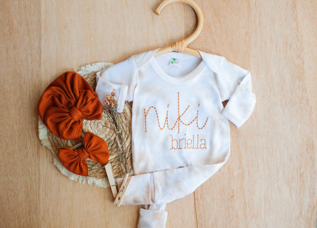 Personalized Newborn Baby Girl Outfit | Cafe Latte Romper Clay Baby Name - Niki Briella