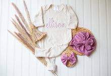 Load image into Gallery viewer, Personalized Newborn Baby Girl Outfit | Oatmeal Romper Mauve Baby Name - Ellison
