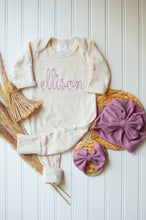 Load image into Gallery viewer, Personalized Newborn Baby Girl Outfit | Oatmeal Romper Mauve Baby Name - Ellison
