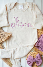 Load image into Gallery viewer, Personalized Newborn Baby Girl Outfit | Oatmeal Romper Mauve Baby Name - Ellison
