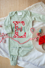 Load image into Gallery viewer, Personalized Baby Girl Outfit | Soft Green Romper Christmas Red Initial Green Baby Name - Eira
