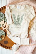 Load image into Gallery viewer, Personalized Newborn Baby Girl Romper | Oatmeal Romper Floral Initial Sage Green Baby Name - Wrenly Payton Maelyn
