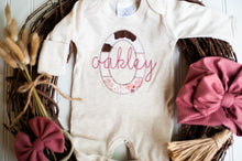 Load image into Gallery viewer, Personalized Baby Girl Outfit | Oatmeal Beige Romper Western Farm Baby Name - Oakley
