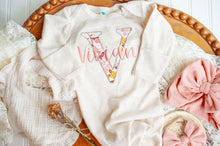 Load image into Gallery viewer, Personalized Baby Girl Outfit | Oatmeal Knotted Gown Floral Pink Gold - Vivian Elizabeth
