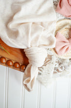 Load image into Gallery viewer, Personalized Baby Girl Outfit | Oatmeal Knotted Gown Floral Pink Gold - Vivian Elizabeth
