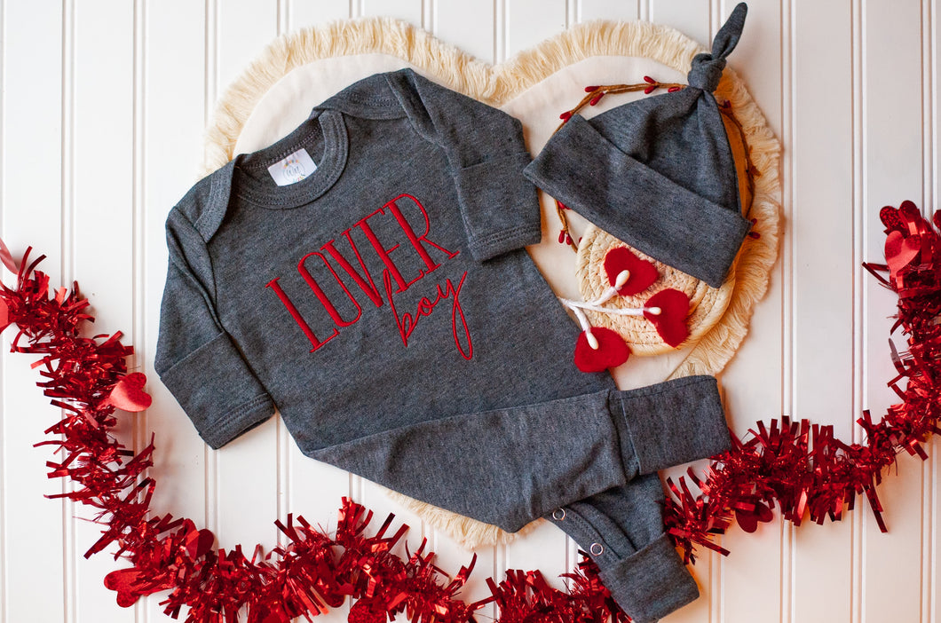 Baby Brother Outfit | Charcoal Gray Romper Valentine - Lover Boy