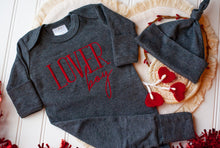 Load image into Gallery viewer, Baby Brother Outfit | Charcoal Gray Romper Valentine - Lover Boy
