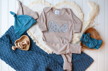 Load image into Gallery viewer, Baby Boy Outfit | Mocha Romper Blue Love - Valentine
