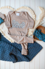 Load image into Gallery viewer, Baby Boy Outfit | Mocha Romper Blue Love - Valentine
