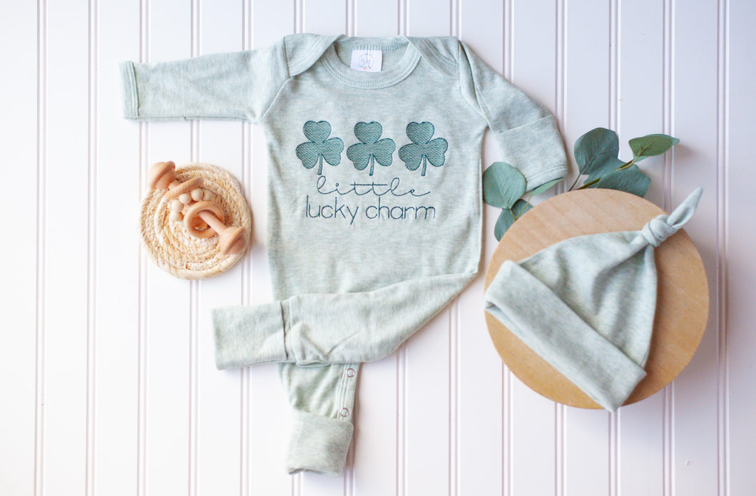 Baby Outfit | Sage Green Romper St. Patrick's Day - Little Lucky Charm