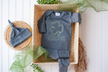 Load image into Gallery viewer, Baby Boy Outfit | Sage Green Romper St. Patrick&#39;s Day - Charmer Shamrock
