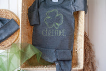 Load image into Gallery viewer, Baby Boy Outfit | Sage Green Romper St. Patrick&#39;s Day - Charmer Shamrock
