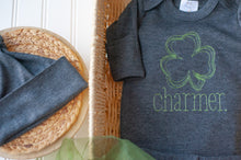 Load image into Gallery viewer, Baby Boy Outfit | Sage Green Romper St. Patrick&#39;s Day - Charmer Shamrock
