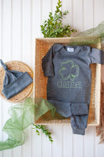 Load image into Gallery viewer, Baby Boy Outfit | Sage Green Romper St. Patrick&#39;s Day - Charmer Shamrock
