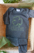 Load image into Gallery viewer, Baby Boy Outfit | Sage Green Romper St. Patrick&#39;s Day - Charmer Shamrock
