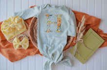 Load image into Gallery viewer, Personalized Baby Girl Outfit | Sage Green Knotted Gown Floral Gold - Hayes
