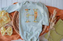 Load image into Gallery viewer, Personalized Baby Girl Outfit | Sage Green Knotted Gown Floral Gold - Hayes
