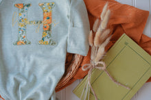 Load image into Gallery viewer, Personalized Baby Girl Outfit | Sage Green Knotted Gown Floral Gold - Hayes
