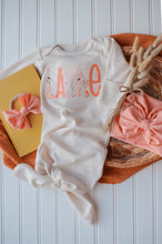 Load image into Gallery viewer, Personalized Baby Girl Outfit | Oatmeal Baby Tie Gown Floral Pink Yellow Baby Name- Layne
