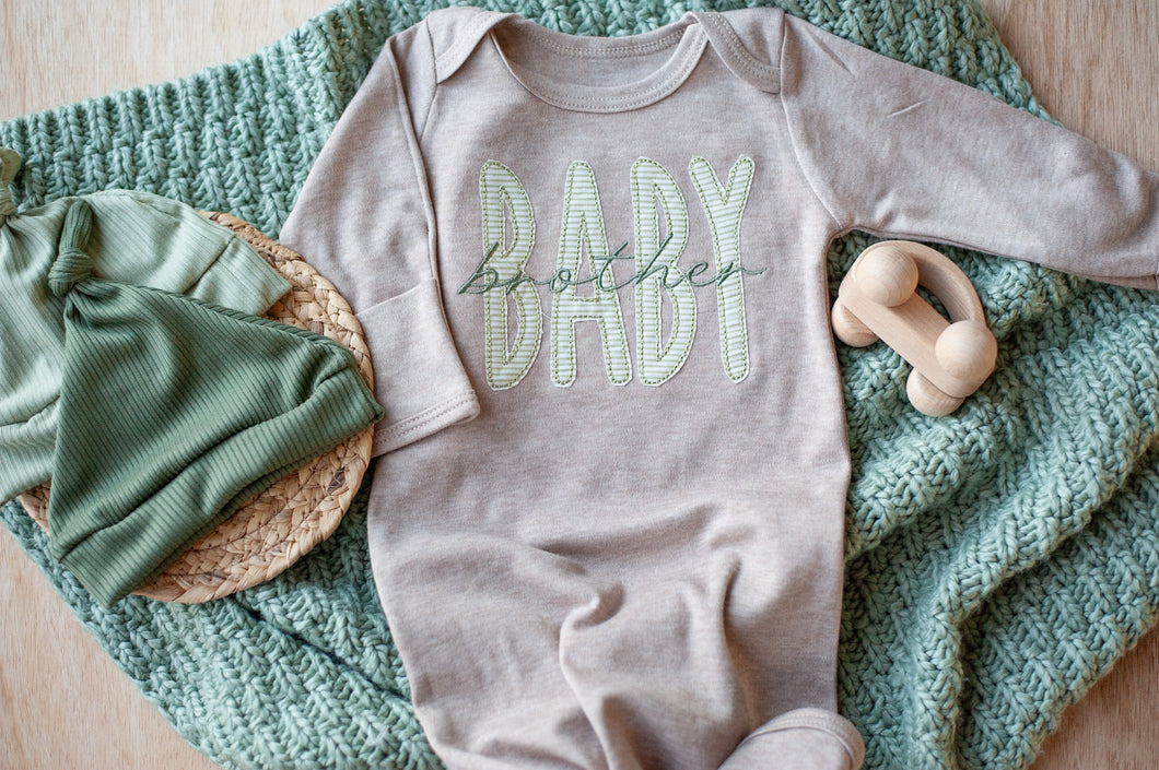 Baby Brother Outfit | Mocha Brown Gown Green