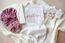 Load image into Gallery viewer, Baby Sister Outfit | Oatmeal Gown Pink Little Sister
