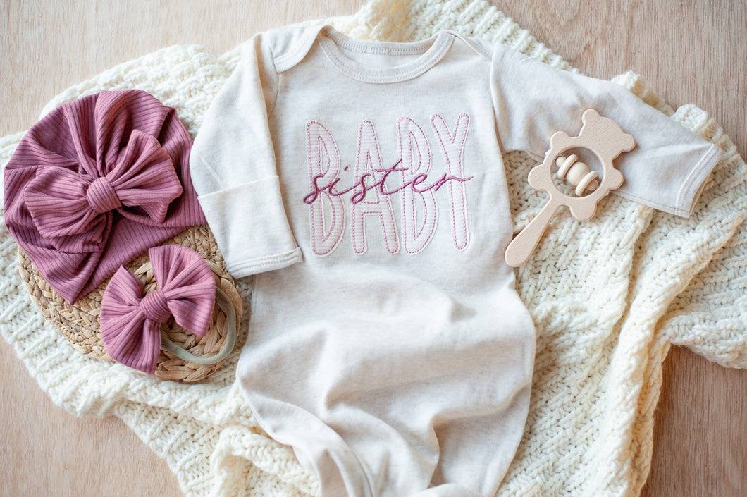 Baby Sister Outfit | Oatmeal Gown Pink Little Sister