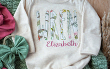 Load image into Gallery viewer, Personalized Baby Girl | Oatmeal Knotted Gown Green White Floral Pink with Name- Wren Elizabeth
