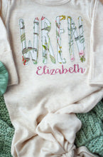 Load image into Gallery viewer, Personalized Baby Girl | Oatmeal Knotted Gown Green White Floral Pink with Name- Wren Elizabeth
