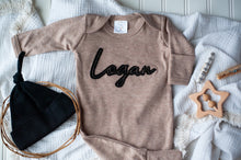 Load image into Gallery viewer, Personalized Newborn Baby Boy Outfit | Mocha Brown Romper Rust Felt Baby Name - Logan
