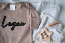 Load image into Gallery viewer, Personalized Newborn Baby Boy Outfit | Mocha Brown Romper Rust Felt Baby Name - Logan
