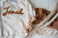 Load image into Gallery viewer, Personalized Newborn Baby Boy Outfit | Oatmeal Romper Rust Felt Baby Name - Jonah
