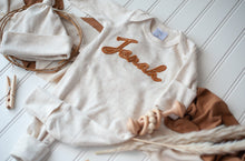 Load image into Gallery viewer, Personalized Newborn Baby Boy Outfit | Oatmeal Romper Rust Felt Baby Name - Jonah
