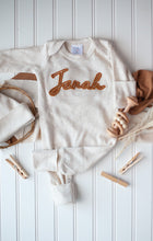 Load image into Gallery viewer, Personalized Newborn Baby Boy Outfit | Oatmeal Romper Rust Felt Baby Name - Jonah
