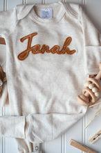 Load image into Gallery viewer, Personalized Newborn Baby Boy Outfit | Oatmeal Romper Rust Felt Baby Name - Jonah
