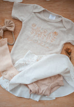 Load image into Gallery viewer, Personalized Baby Girl Outfit | Oatmeal Bodysuit Floral Baby Name- Wildflower
