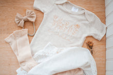 Load image into Gallery viewer, Personalized Baby Girl Outfit | Oatmeal Bodysuit Floral Baby Name- Wildflower
