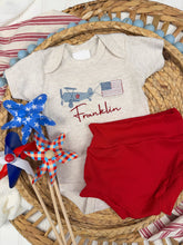Load image into Gallery viewer, Fourth of July baby outfit / patriotic airplane outfit for boy
